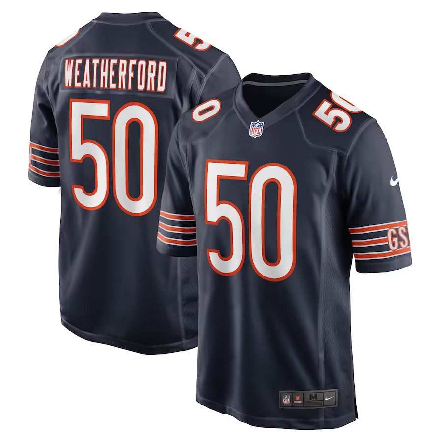 Men Chicago Bears 50 Sterling Weatherford Nike Navy Game Player NFL Jersey
